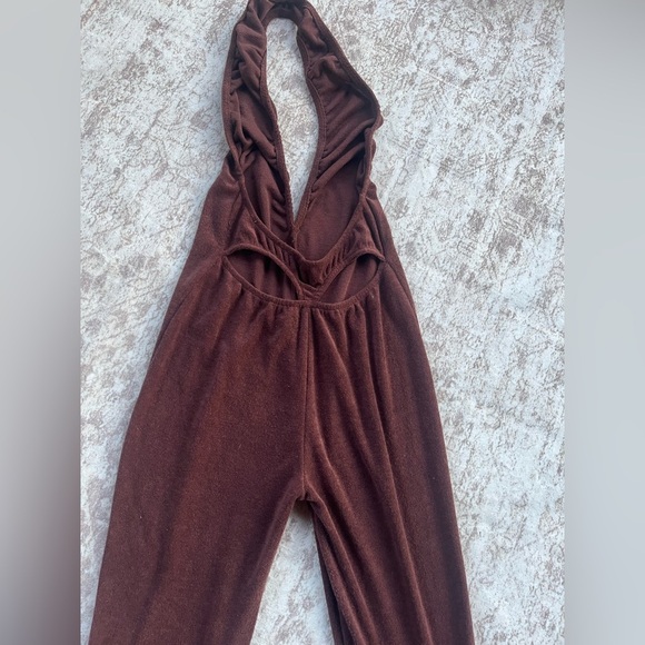 Dolls Kill Edikted Terri Open Back Brown Jumpsuit Size Small - Picture 8 of 12